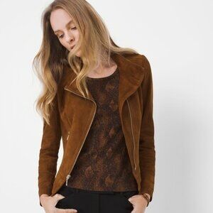 White House Black Market 100% Leather Suede Moto Jacket Size XXS